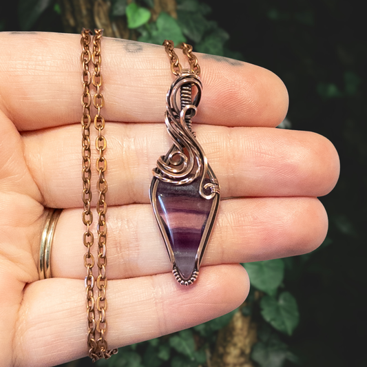 Purple & Blue Banded Fluorite Antiqued Copper Pendant