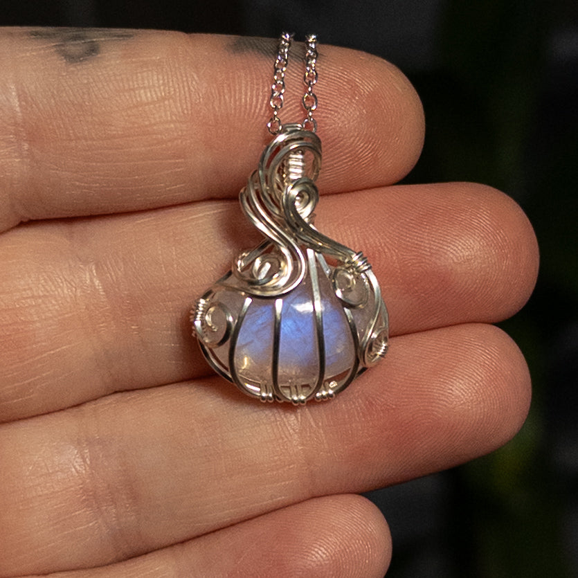 Moonstone Pumpkin Pendant in Solid Sterling Silver