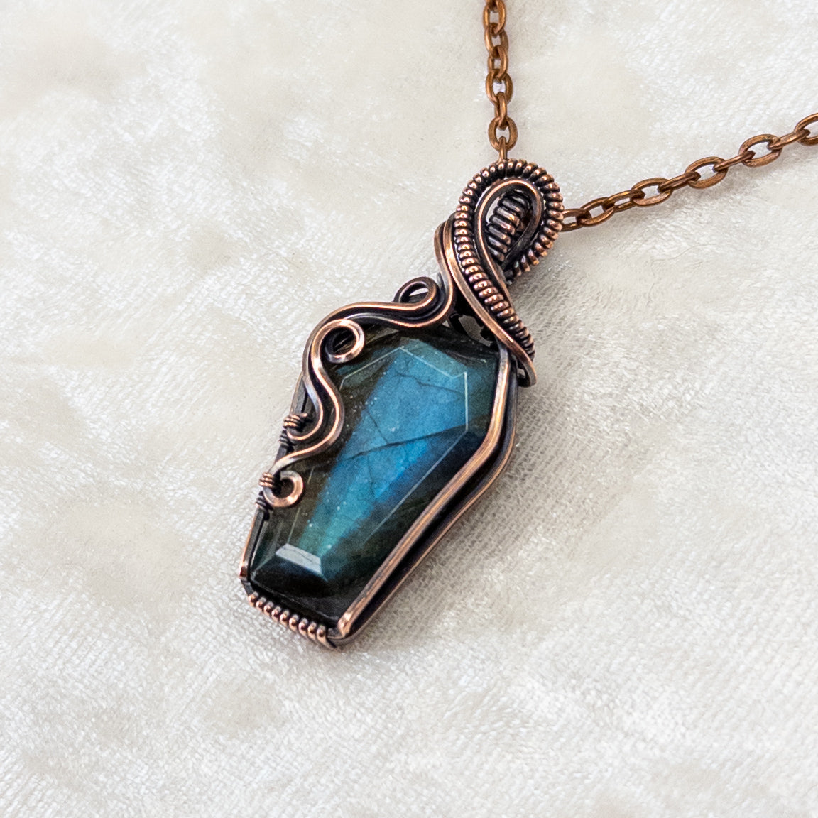 Labradorite Coffin Antiqued Copper Pendant