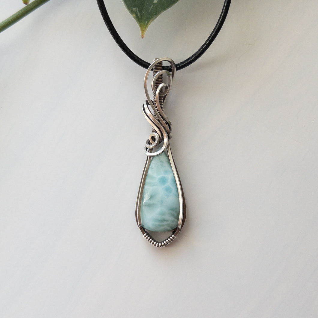 Larimar & Sterling Silver Wrapped Pendant