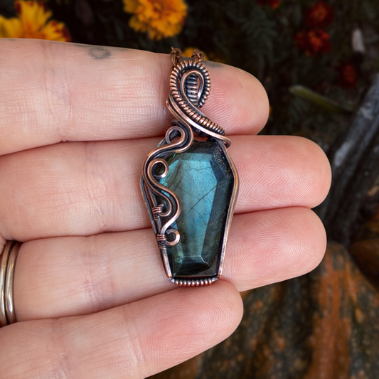 Labradorite Coffin Antiqued Copper Pendant