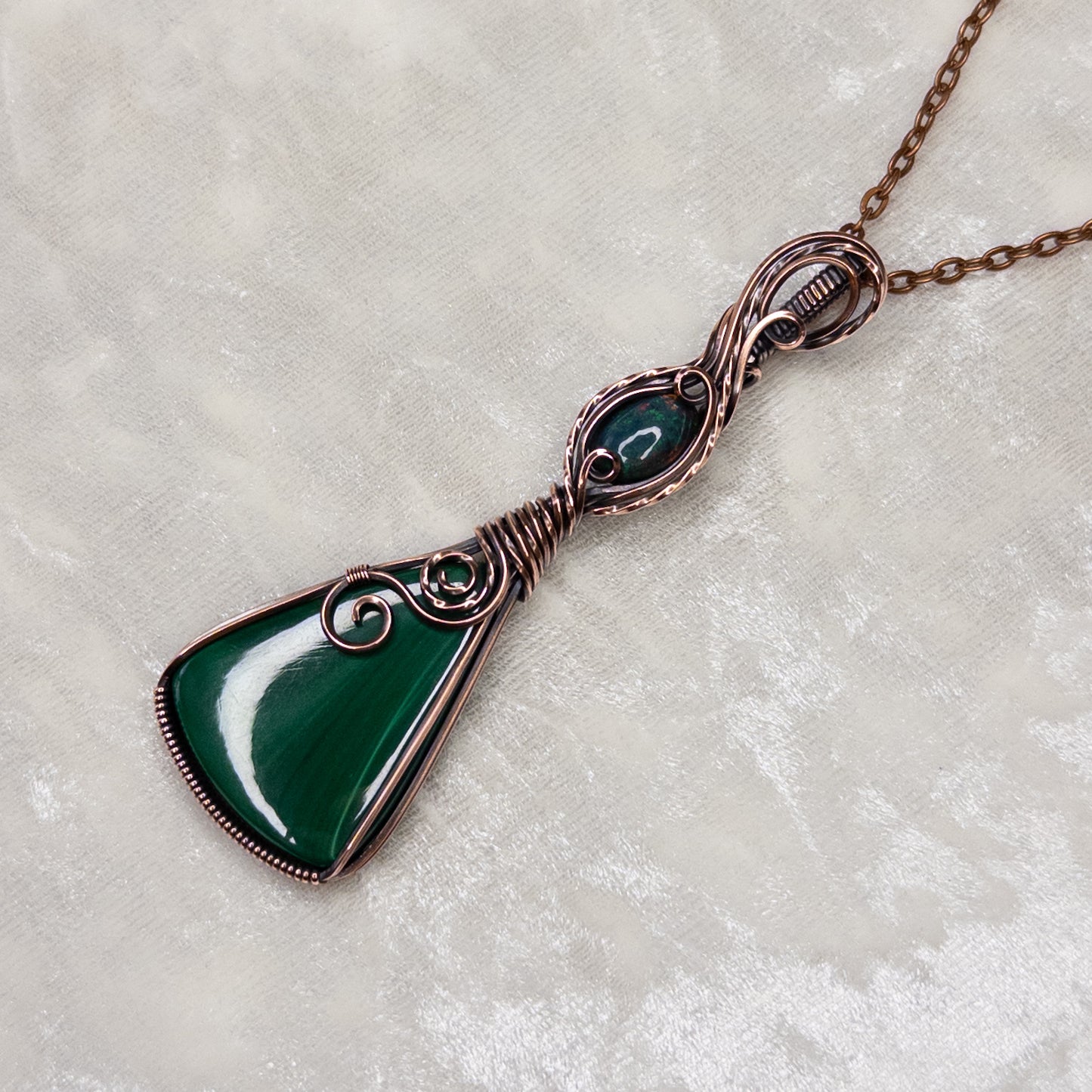 Malachite & Smoked Opal Antiqued Copper Pendant
