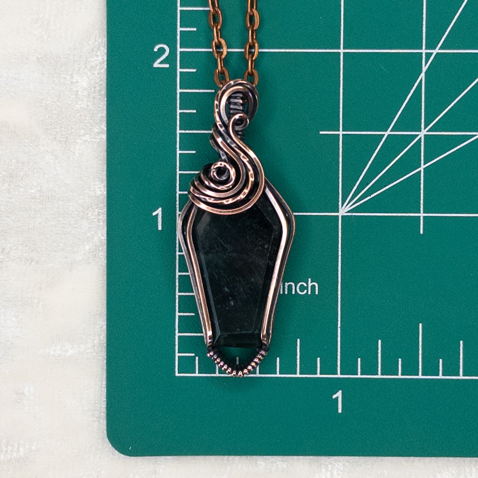 Moss Agate Coffin Antiqued Copper Pendant