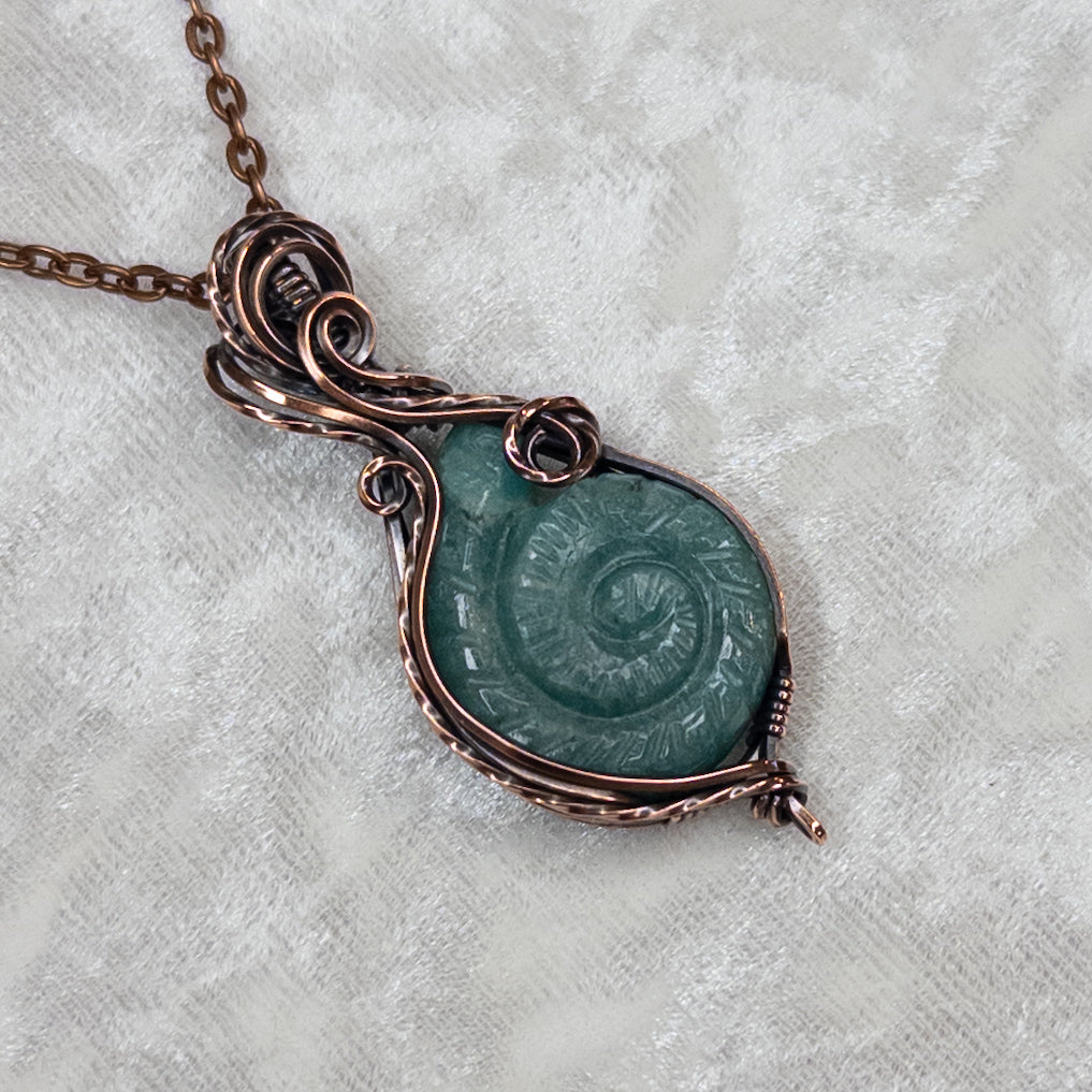 Carved Amazonite Shell Antiqued Copper Pendant