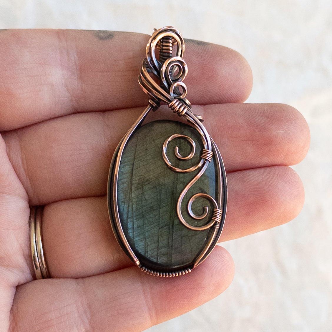 Teal Labradorite Antiqued Copper Pendant