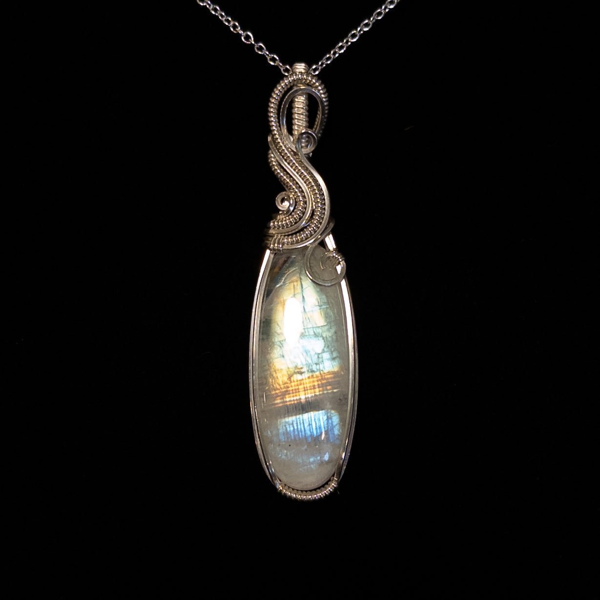 Rainbow Moonstone & .925 Sterling Silver Pendant