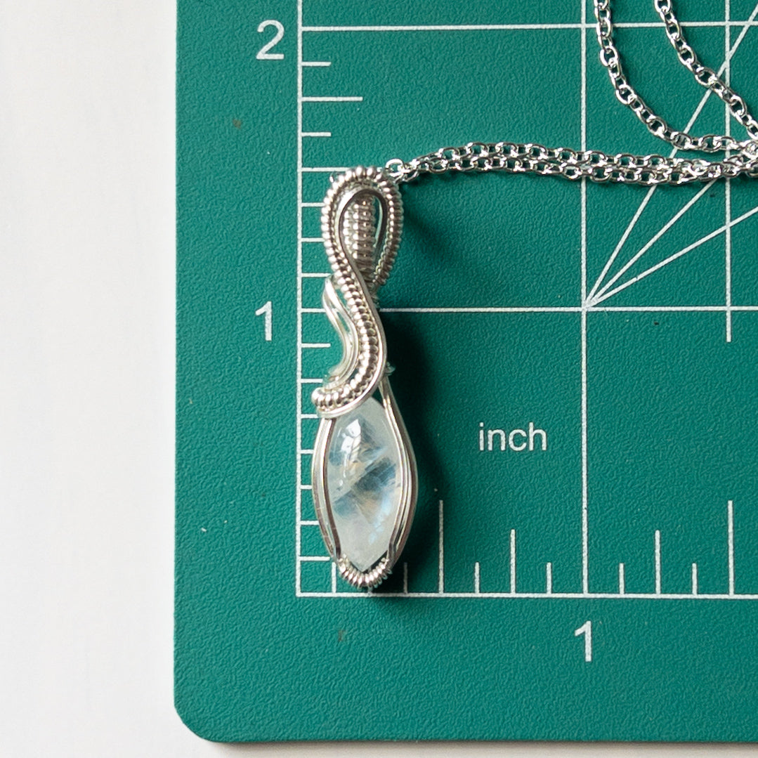 Marquise Moonstone & Sterling Silver Wrapped Pendant