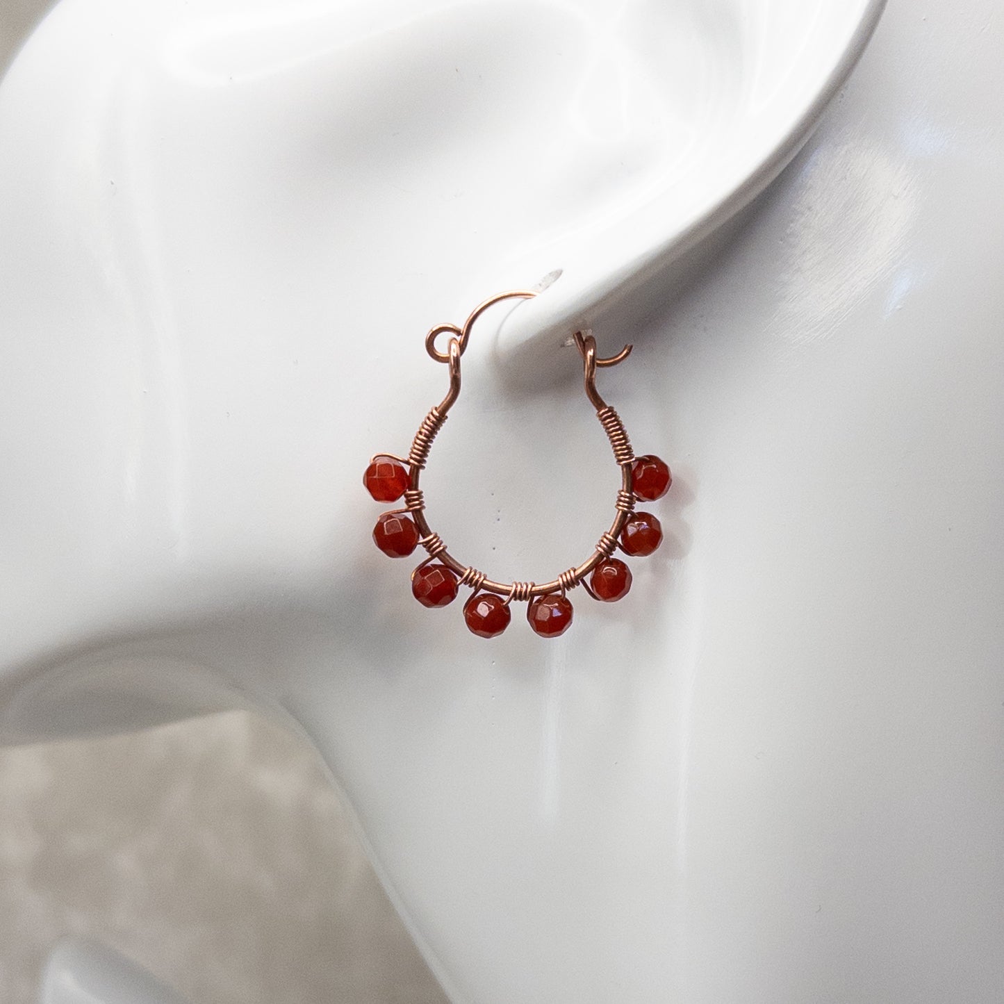 Carnelian Copper Hinged Hoop Earrings