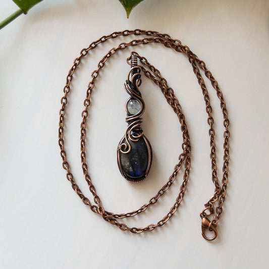 Labradorite with Moonstone & Copper Wrapped Pendant