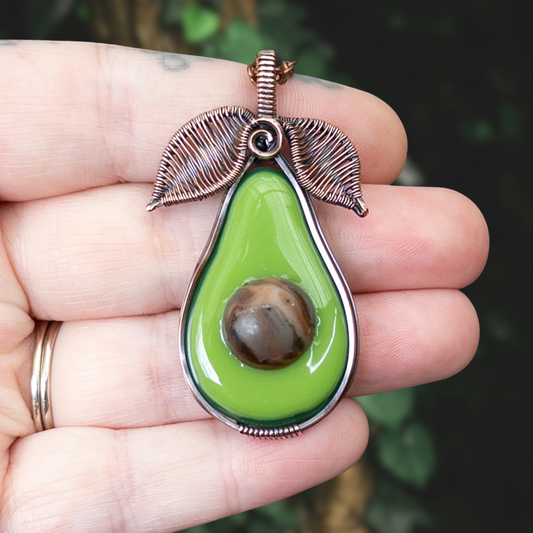 Glass Avocado Antiqued Copper Pendant