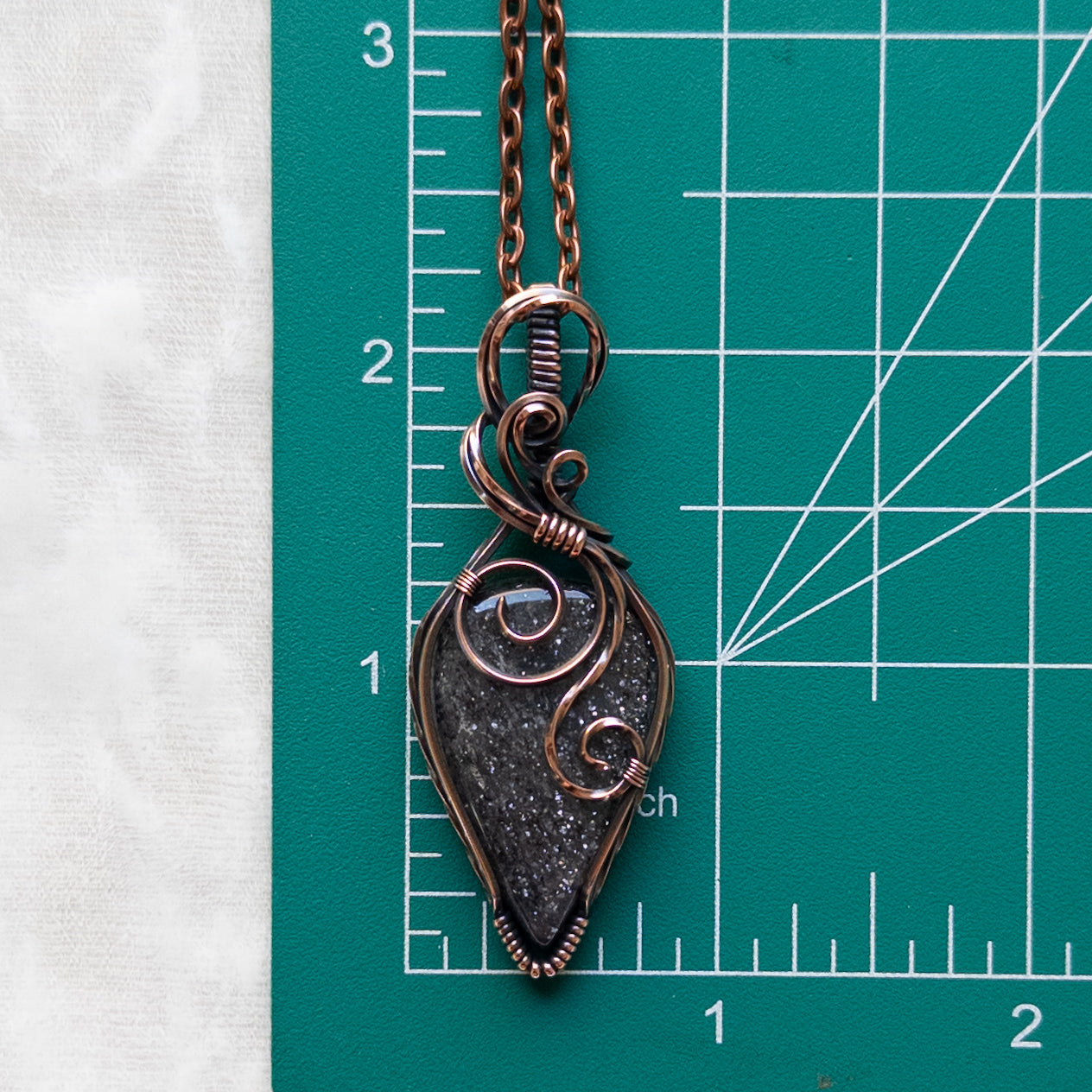 “Black Sunstone” Antiqued Copper Pendant