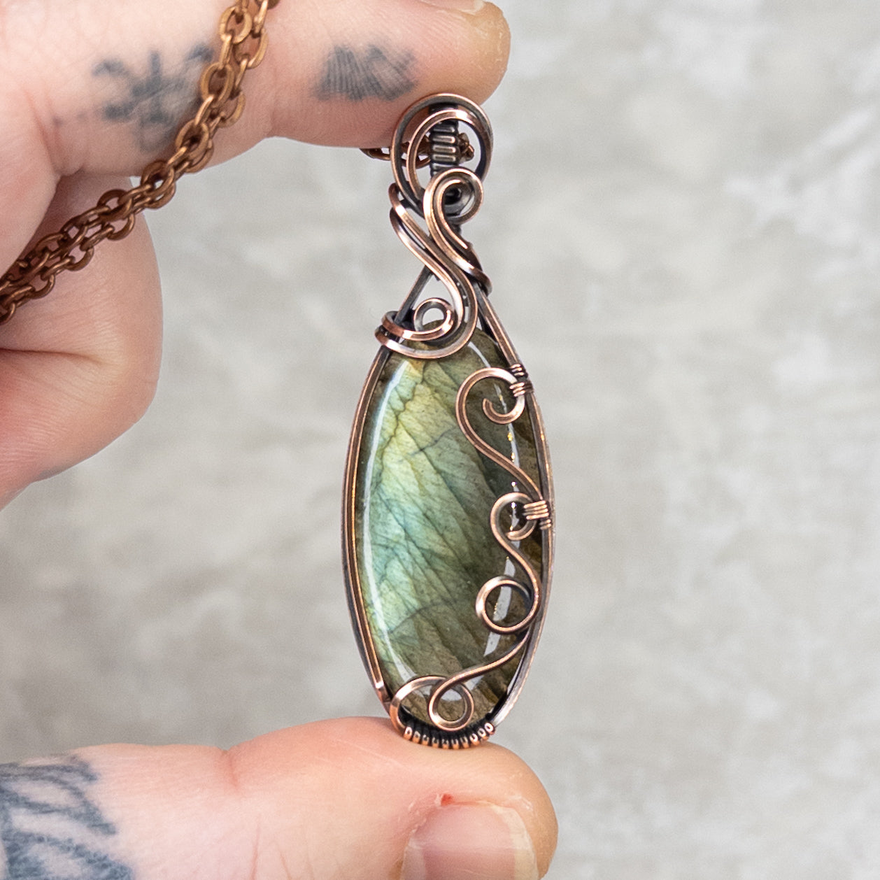 Green & Blue Labradorite Antiqued Copper Pendant