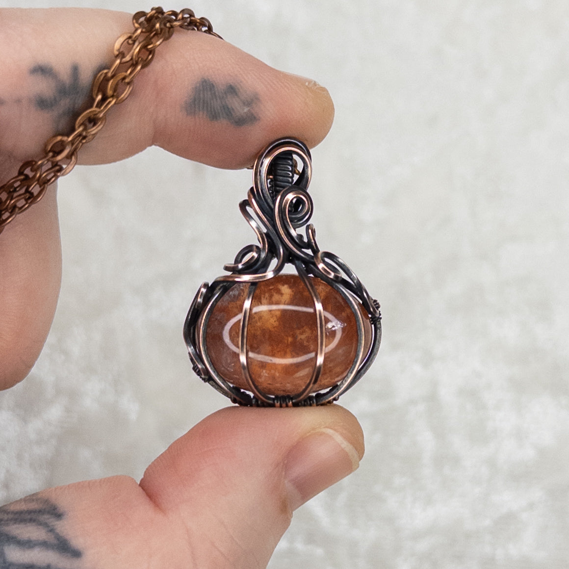 Fire Quartz Antiqued Copper Pumpkin Pendant