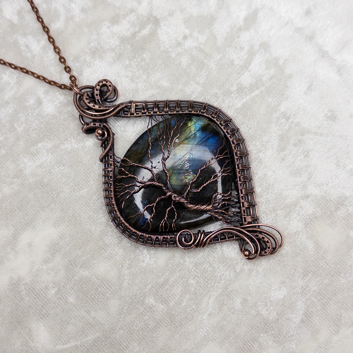 Labradorite Tree Antiqued Copper Statement Pendant