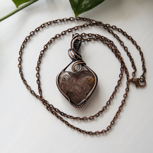 Garden Quartz Heart & Copper Wrapped Pendant