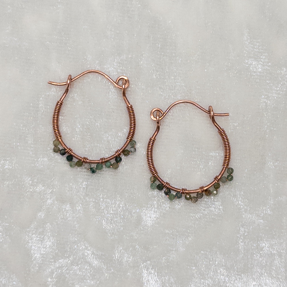 Moss Agate Copper Hinged Hoop Earrings