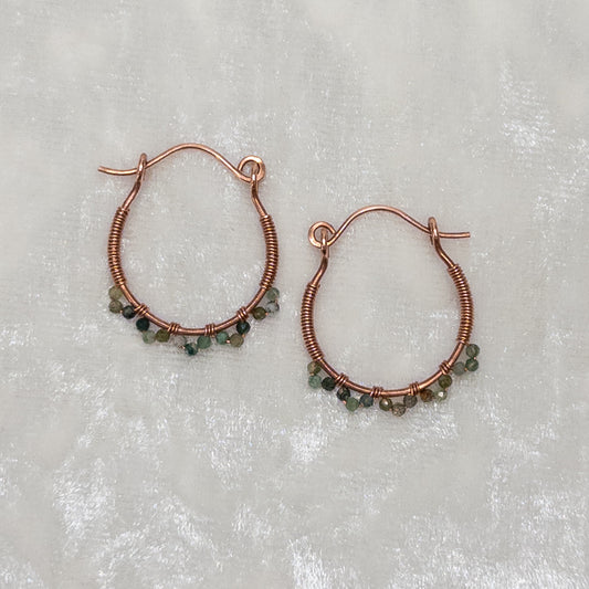 Moss Agate Copper Hinged Hoop Earrings