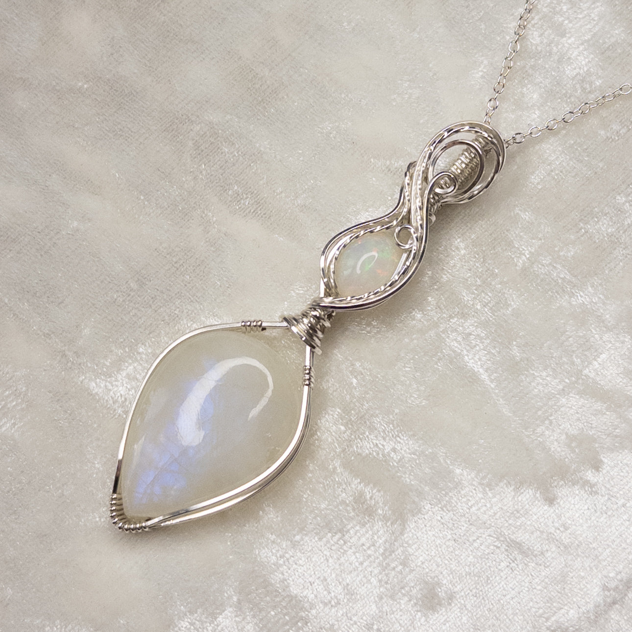 Blue Flash Moonstone & Ethiopian Opal .925 Sterling Silver Pendant