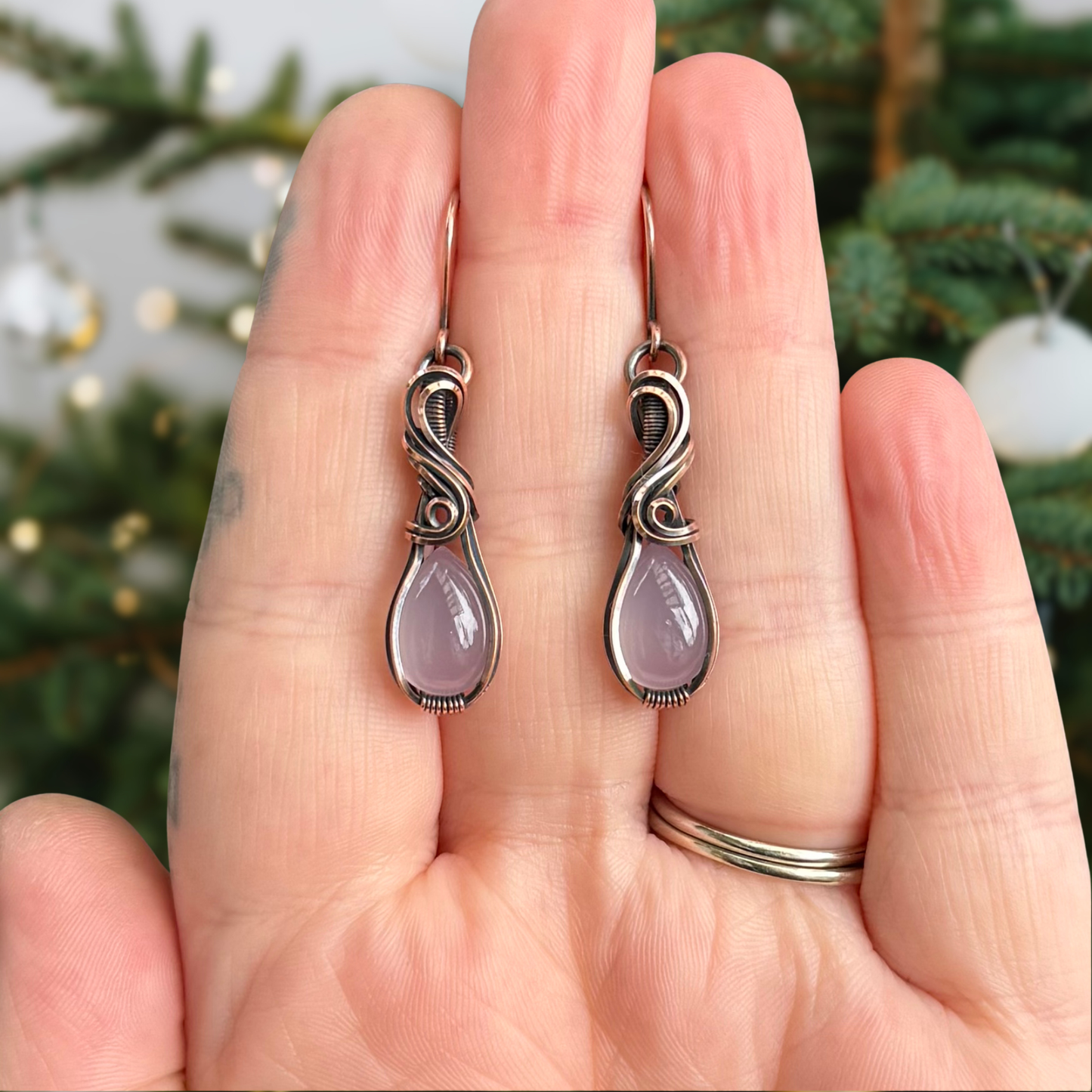 Lavender Quartz Antiqued Copper Earrings