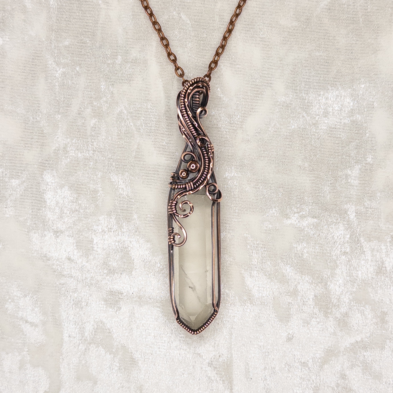 Natural Quartz Point Antiqued Copper Pendant