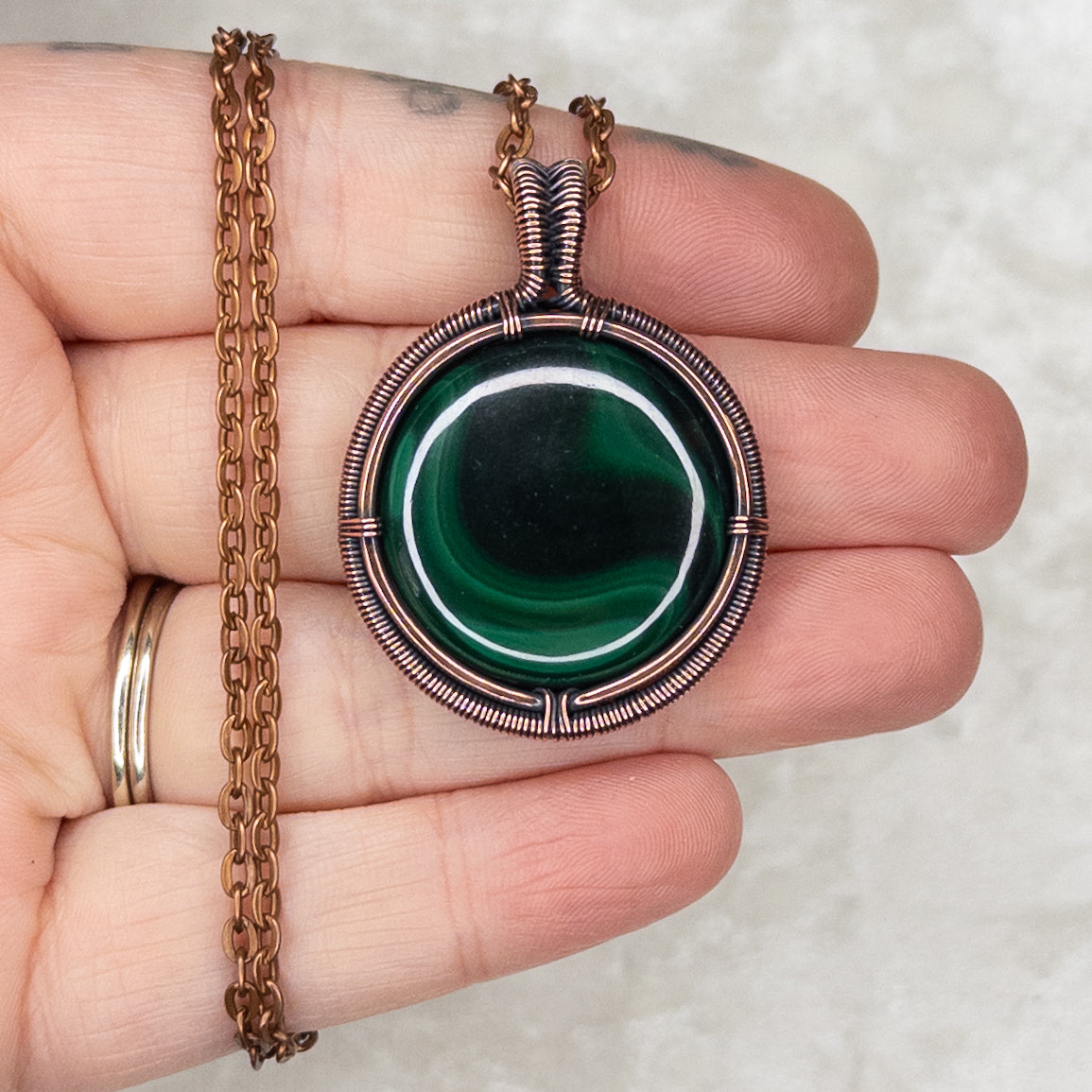 Malachite Antiqued Copper Medallion Pendant