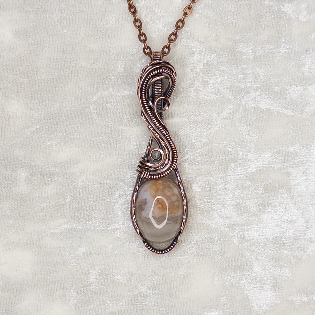 Flower Agate Antiqued Copper Pendant