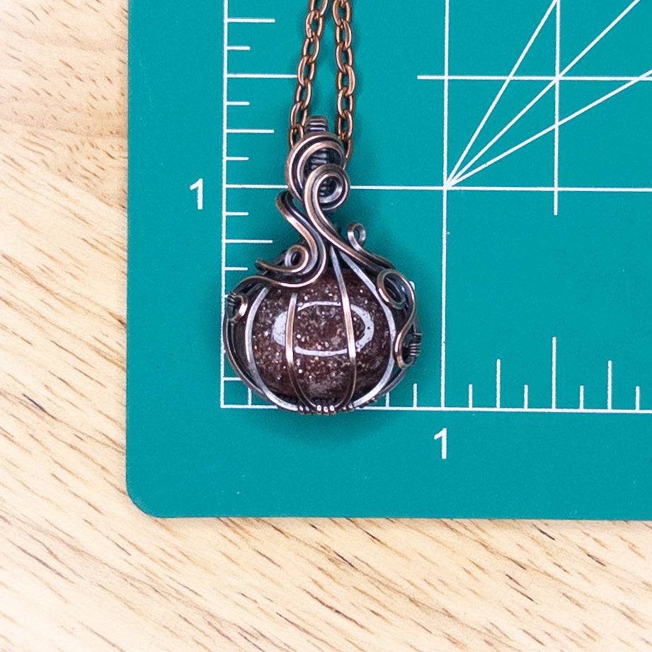 Strawberry Quartz Antiqued Copper Pumpkin Pendant
