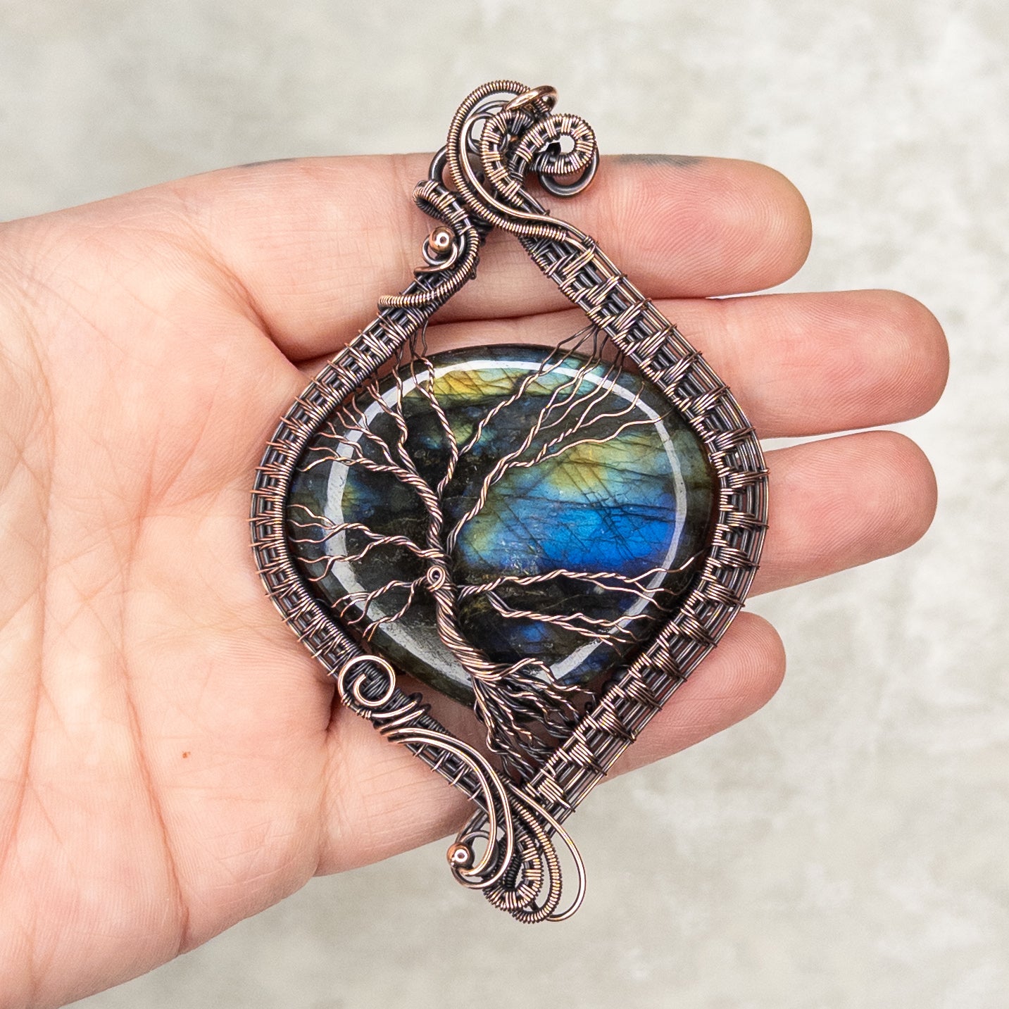 Labradorite Tree Antiqued Copper Statement Pendant