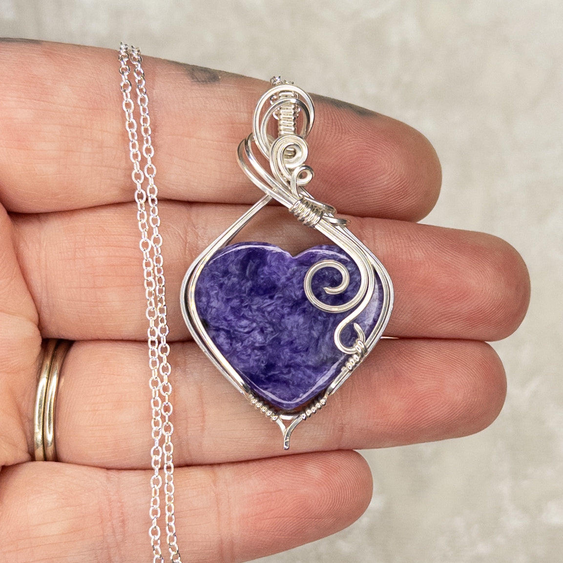 Charoite Heart .925 Sterling Silver Pendant