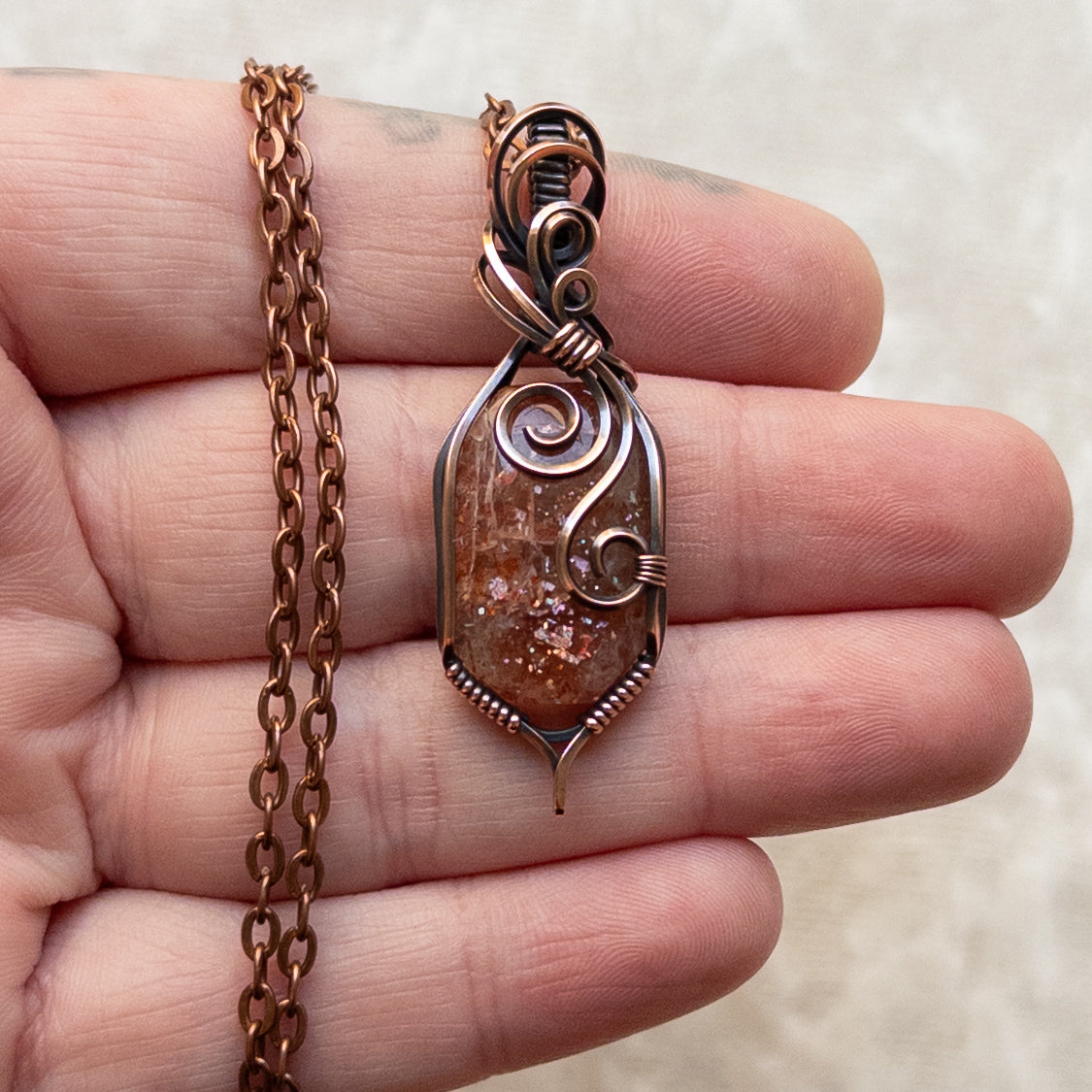 Confetti Sunstone Antiqued Copper Pendant