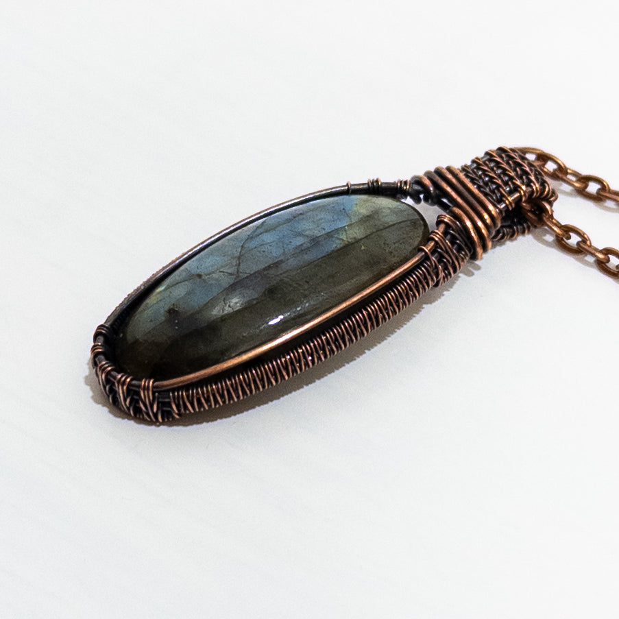 Labradorite Woven Copper Pendant