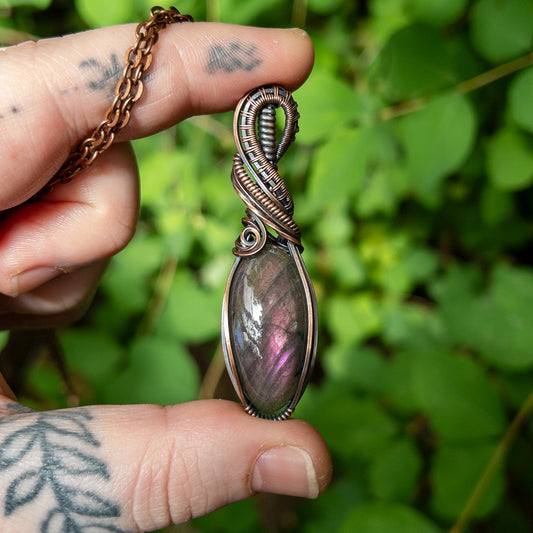 Sunset Labradorite & Antiqued Copper Wrapped Pendant