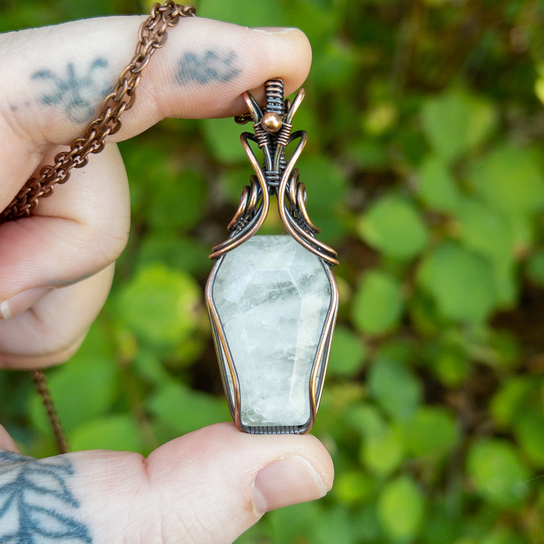 Quartz Coffin Antiqued Copper Wrapped Pendant