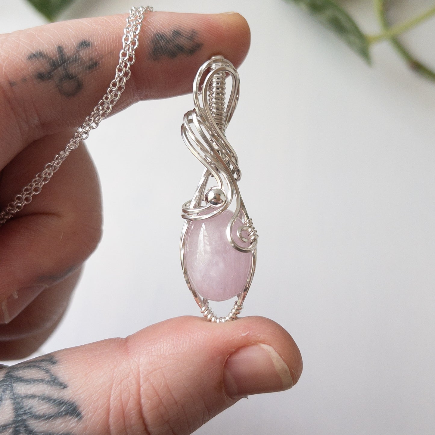 Kunzite & Sterling Silver Wrapped Pendant