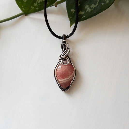 Rhodochrosite & Sterling Silver Wrapped Pendant