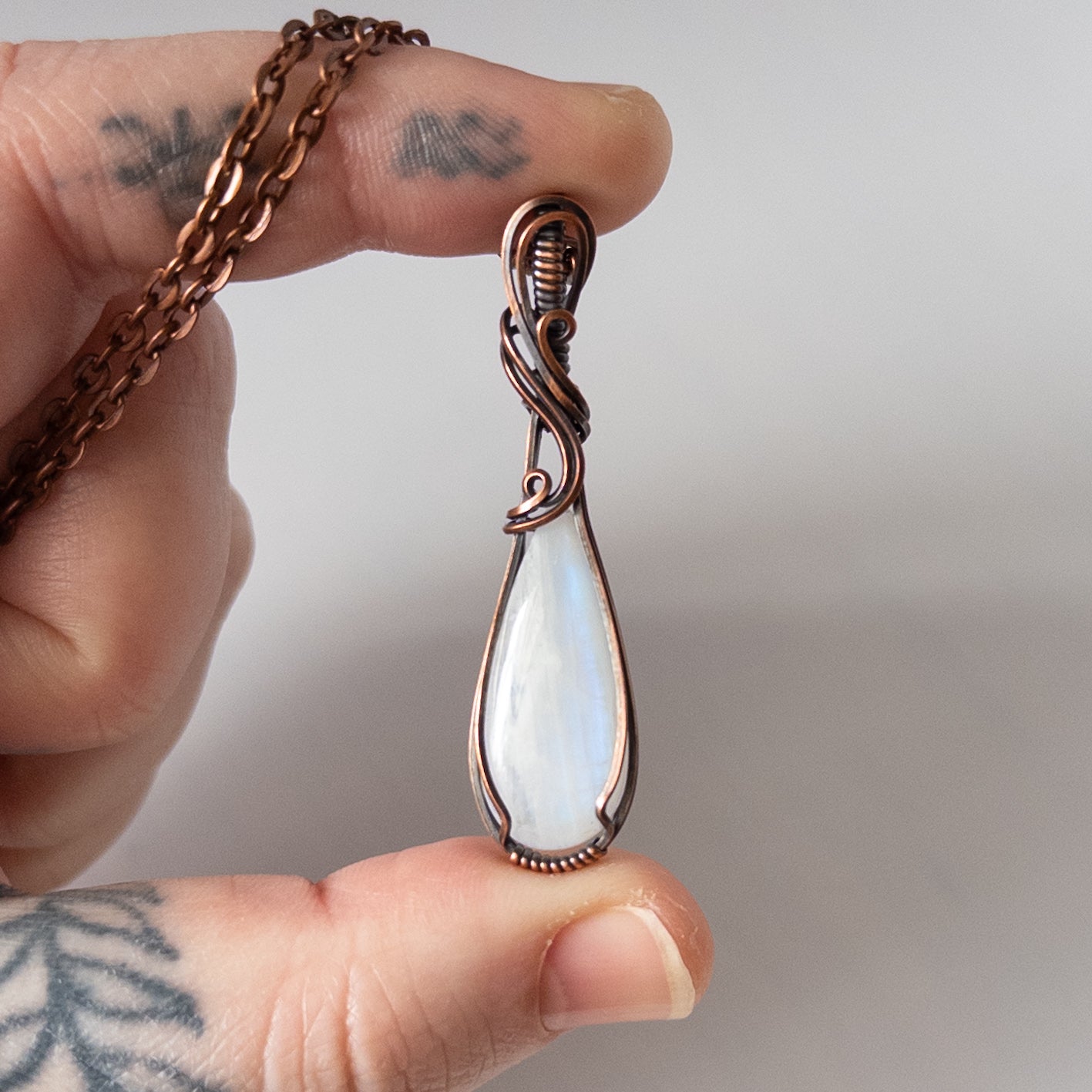 Moonstone Teardrop Copper Wrapped Pendant