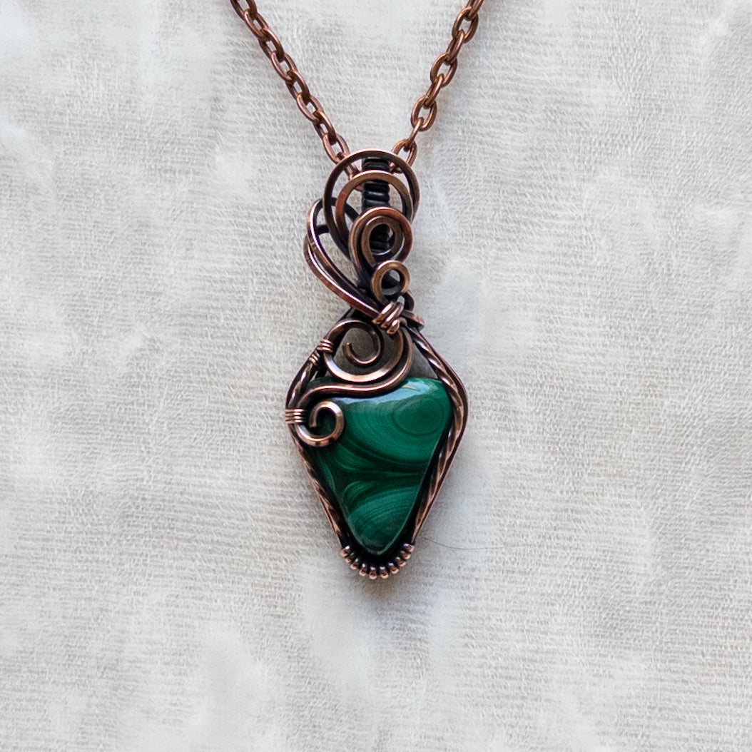Dainty Malachite Antiqued Copper Pendant