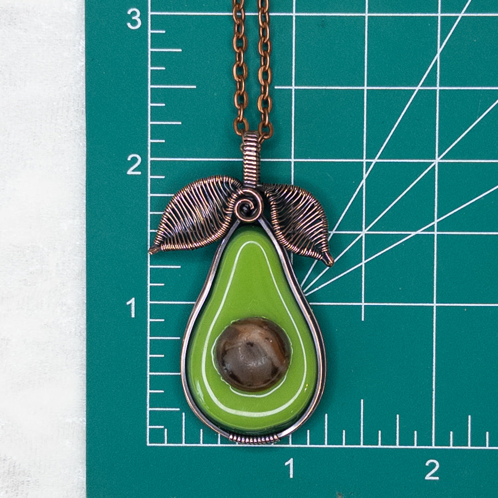 Glass Avocado Antiqued Copper Pendant