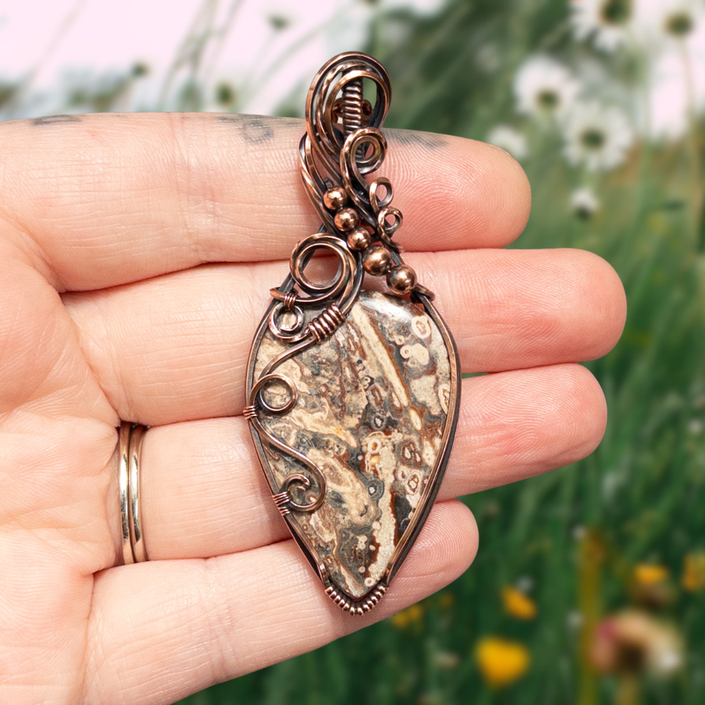 Viper Skin Jasper Antiqued Copper Pendant