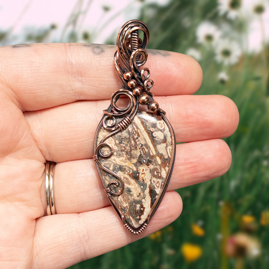 Viper Skin Jasper Antiqued Copper Pendant