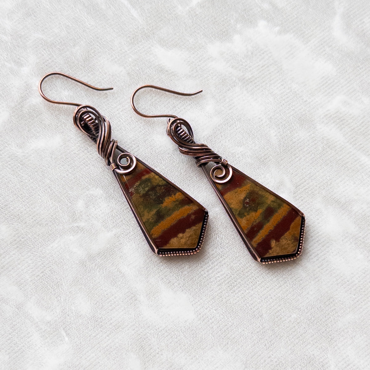 Autumn Jasper Antiqued Copper Earrings