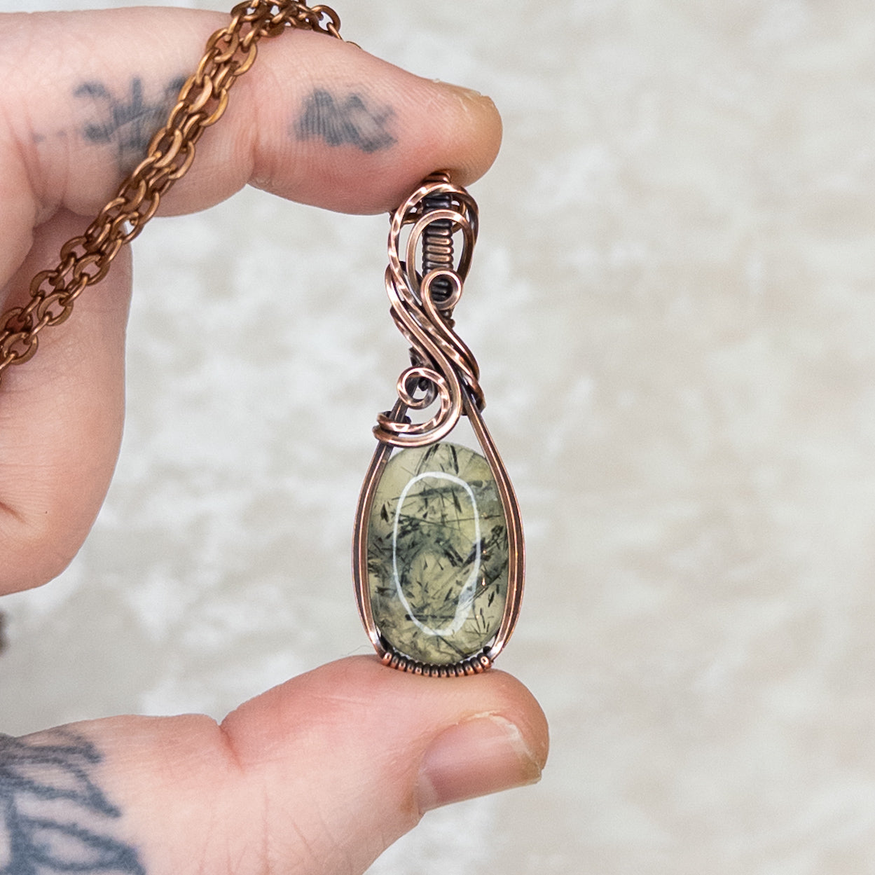 Prehnite Antiqued Copper Pendant