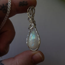 Load image into Gallery viewer, Rainbow Moonstone &amp; Sterling Silver Wrapped Pendant
