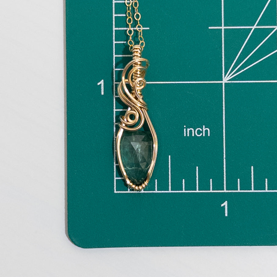 Rose Cut Blue-Green Kyanite 14k Gold Fill Pendant