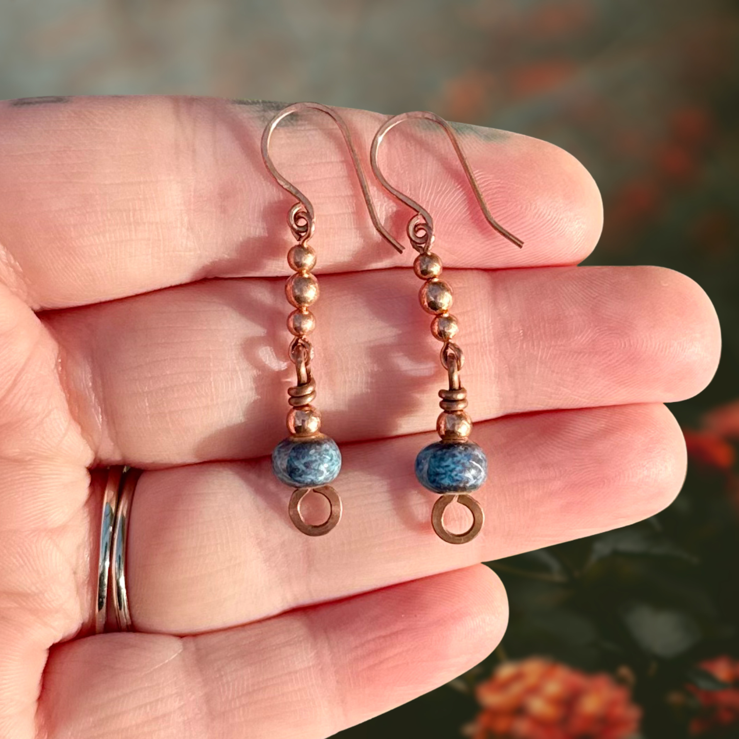 “Wisteria” Porcelain Beaded Copper Earrings