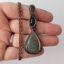 Load image into Gallery viewer, Aquaprase &amp; Smoked Opal Antiqued Copper Wrapped Pendant
