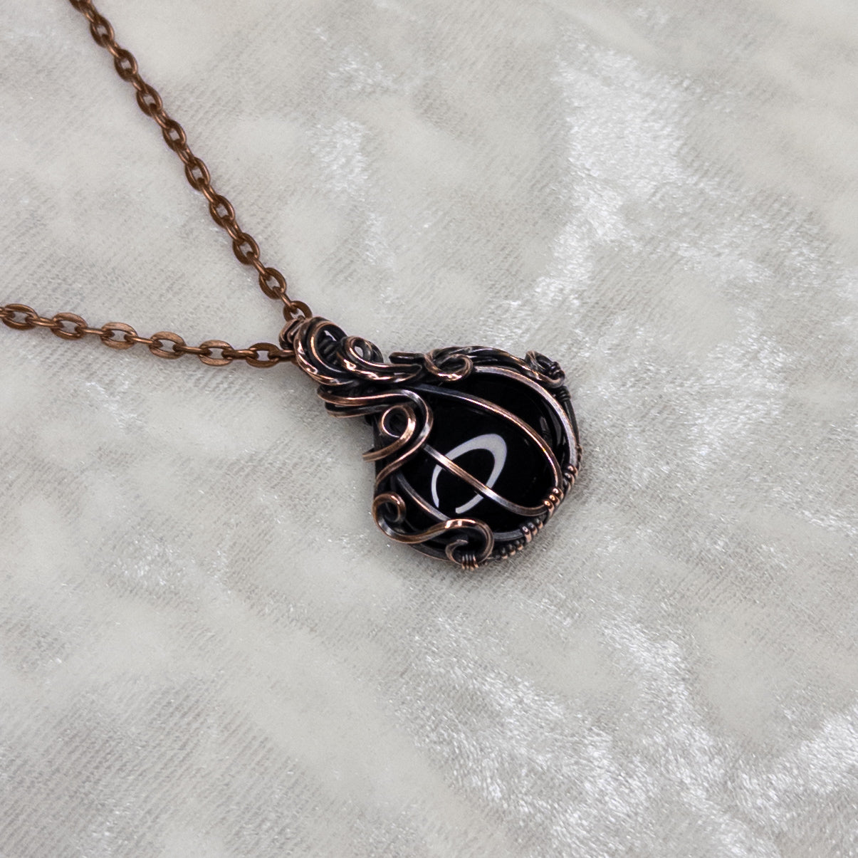 Obsidian Antiqued Copper Pumpkin Pendant