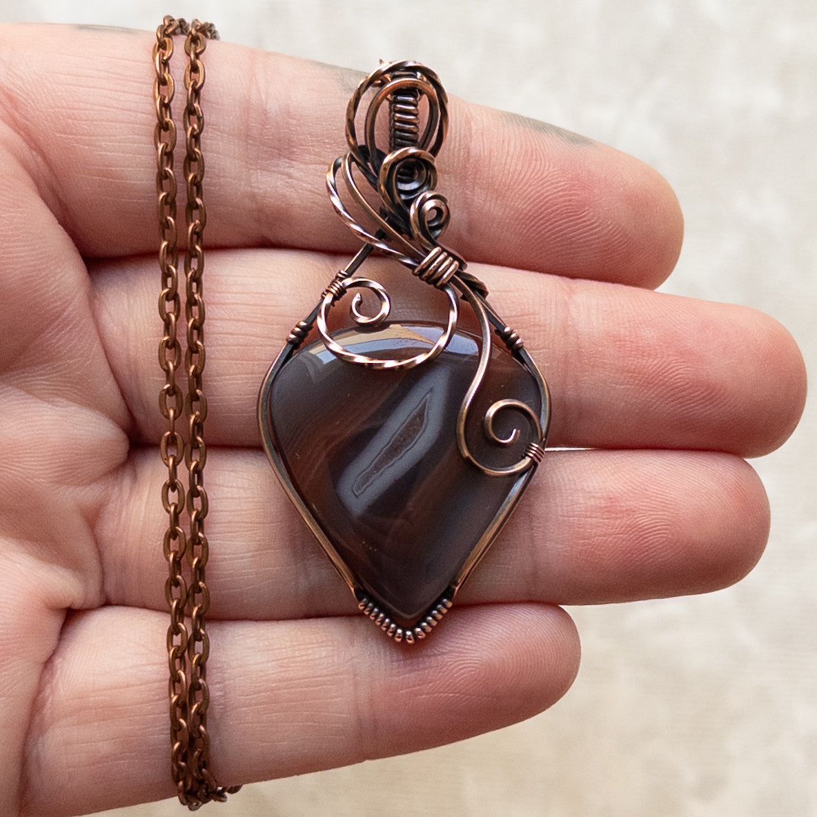 Maroon Botswana Agate Antiqued Copper Pendant