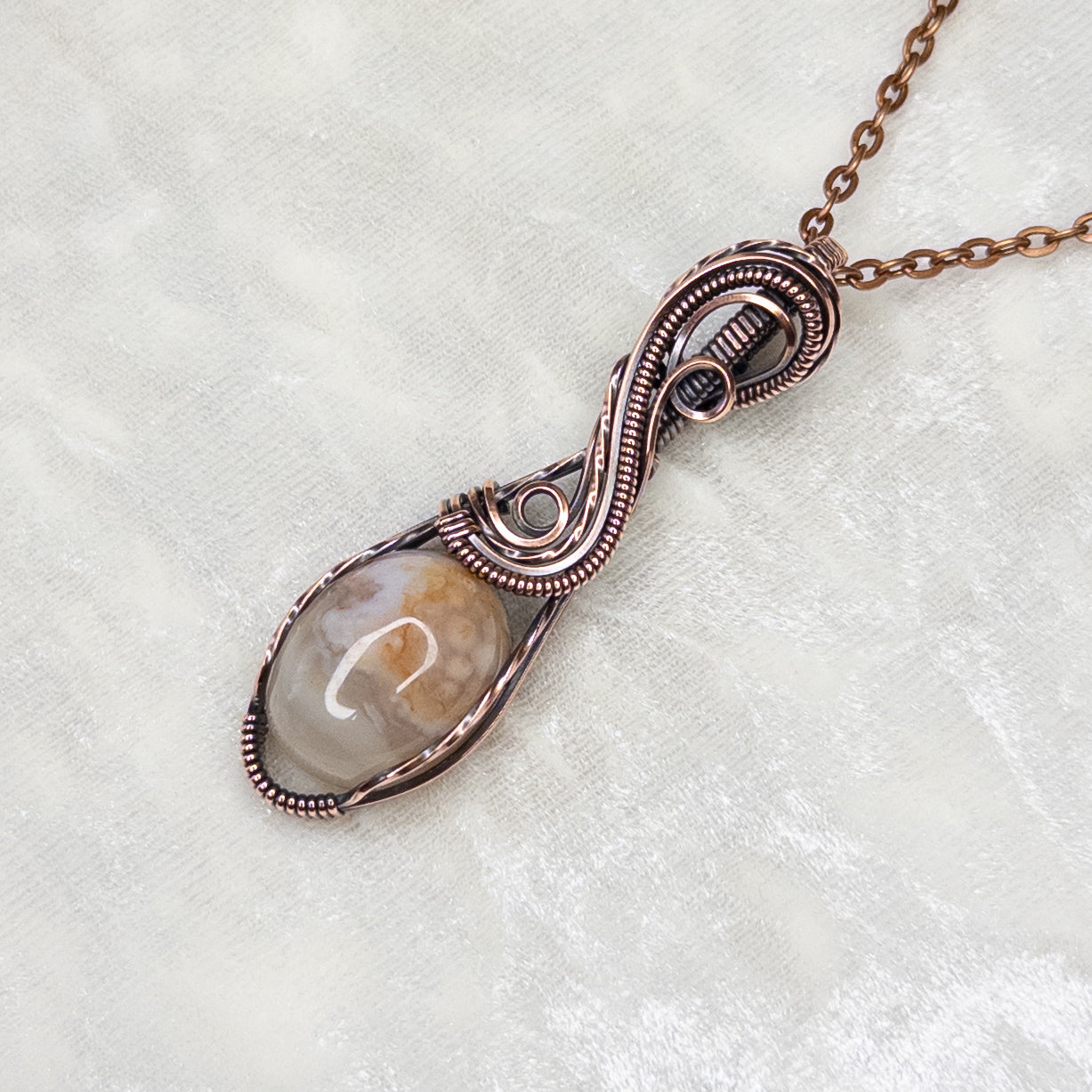 Flower Agate Antiqued Copper Pendant
