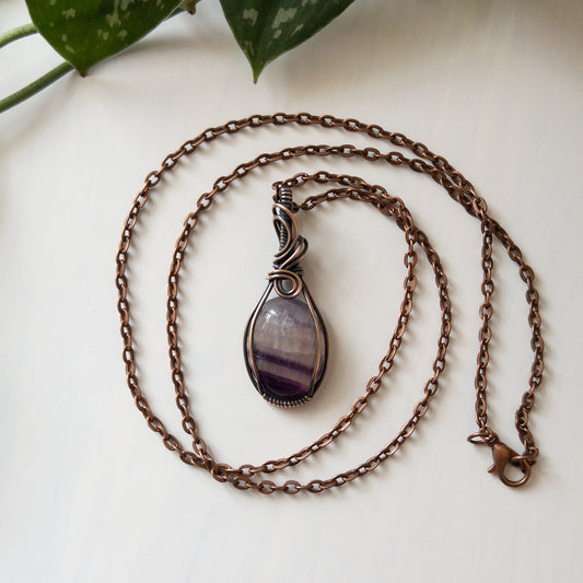 Fluorite & Copper Wrapped Pendant